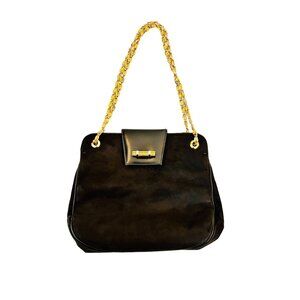 Vintage 60s Bienen Davis Leather Suede Hand Bag Gold Chain Evening‎ Formal Retro